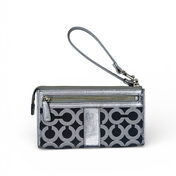 🍍🍍 Coach Julia Op Art Signature Lurex Zip Wallet/Wristlet - Picture 2 of 5